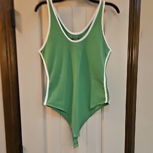 Green One-Piece Swimsuit with White Trim